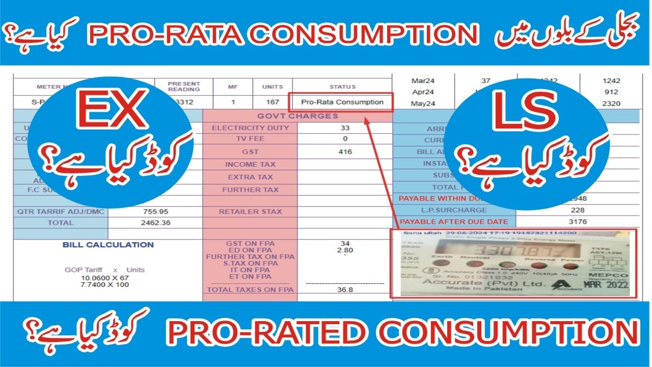 What is Pro rata consumption || What is LS and EX codes | electricity bill | LS EX LK code in