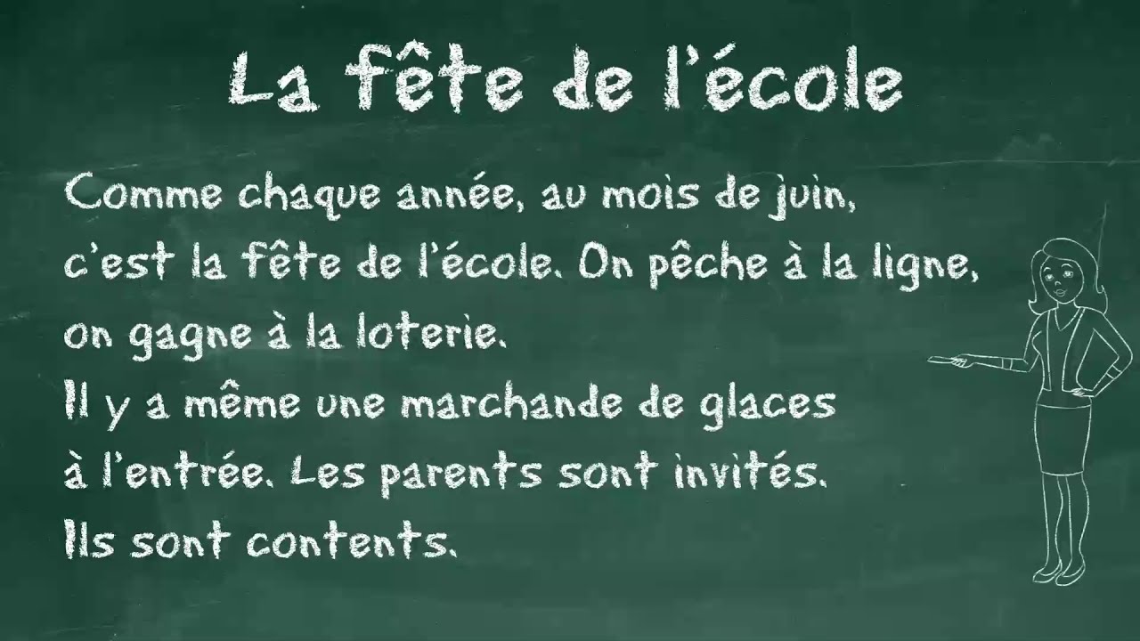 La fête de l'école - Dictée à thème CE1, 7 à 9 ans, FLE begginer, Learn french