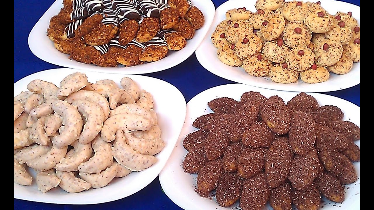 حلويات العيد 2021/حلوة بأربعة أشكال بنكهات مختلفة من نفس العجين بدون طابع اقتصاديةبكمية كثيرة  رائعة