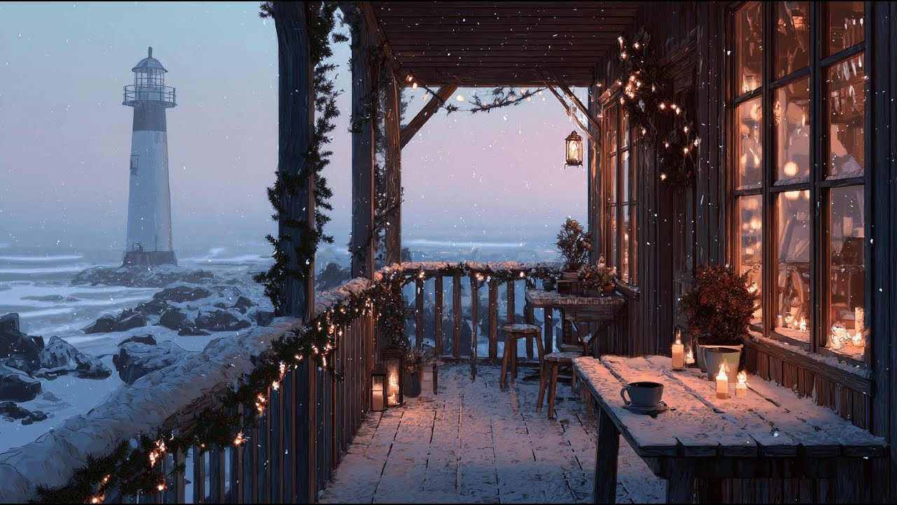 Cozy Winter Lighthouse Balcony ❄️🎄 | Chill Lo-Fi Beats for Relax & Holiday Vibes