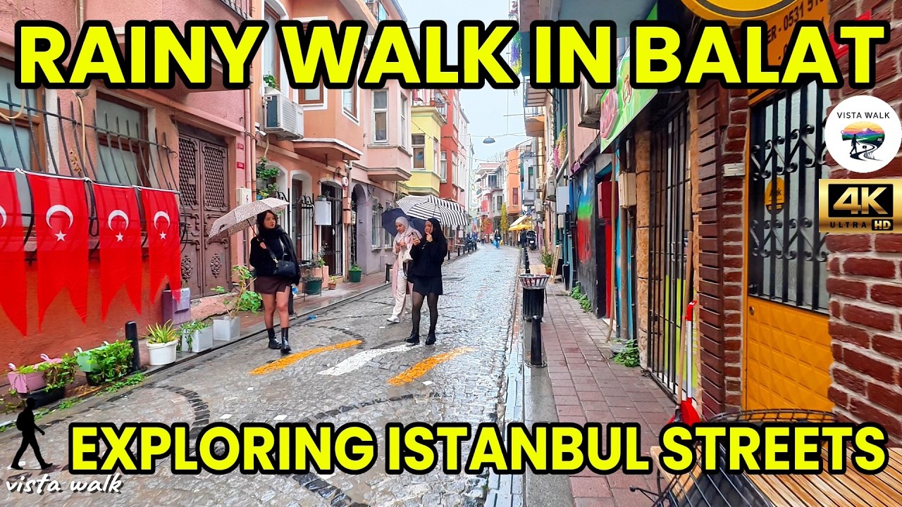 RAINY DAY WALK FROM FENER TO BALAT | CROWDED STREETS, CAFÉS & RELAXING RAIN SOUNDS