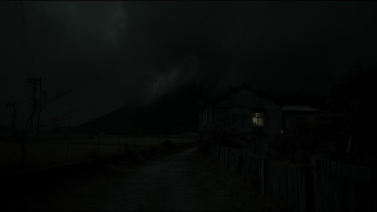 A Lonely House In A Rainy Field, With Thunder Rolling Softly, Invites Deep Sleep And Calm  ⚡