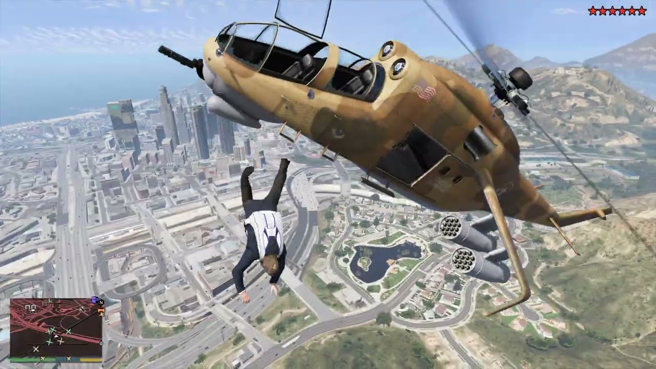 GTA 5 - Police Station Attack / Savage Fighter Helicopter Rampage + Ten Star Escape