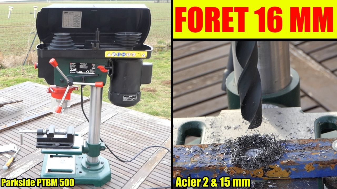 perceuse à colonne lidl parkside test foret acier 16 mm ! bench pillar drill tischbohrmaschine
