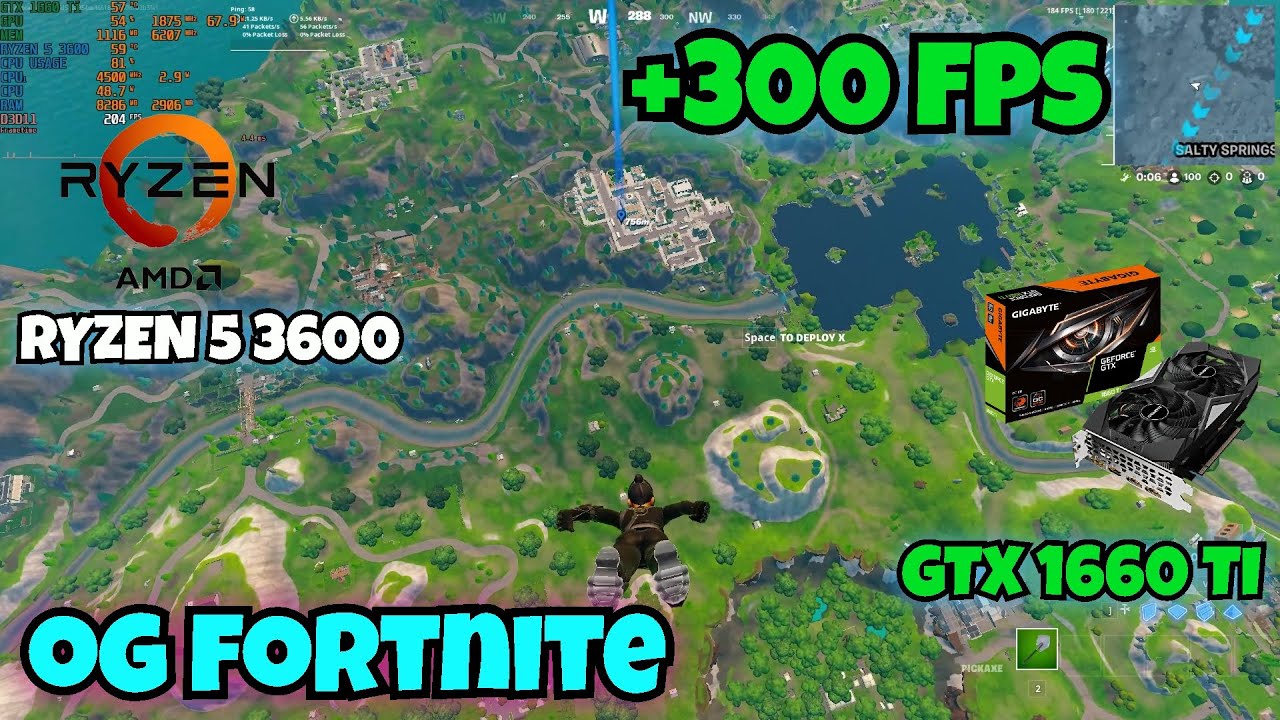 OG Fortnite FPS TEST on GTX 1660 Ti & 5 3600|Performance Mode|1080P|benchmark|32gb ram| fps test