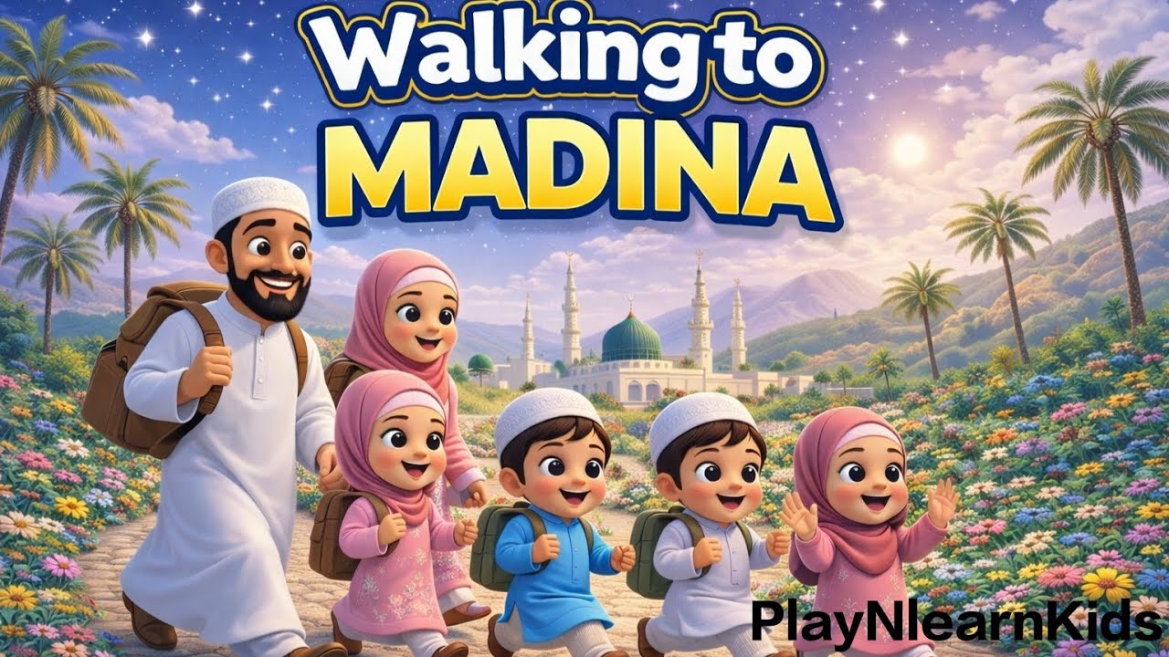 Walking to Madina💖 (مدينه) || kids Rhyme || Animated poem @PlayNlearnkids-w8q 