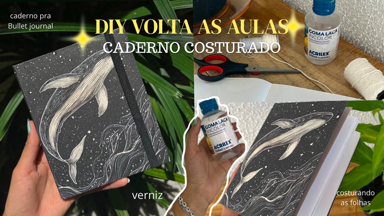 DIY CADERNO COSTURADO PRA BULLET JOURNAL ✨📓~ voltas as aulas, material escolar - GABRIELLY BATISTA 