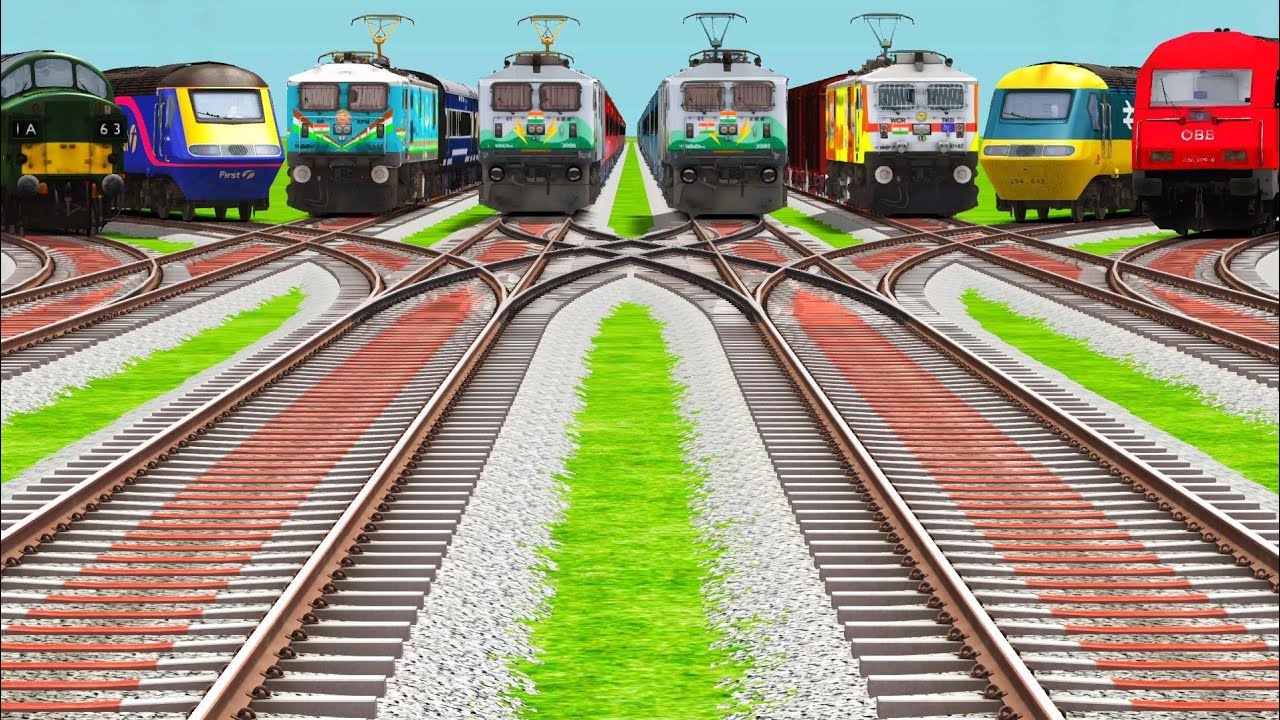 Eights Trains Passing For Curved Branched Railroad Tracks Bumpy Branched Tracks/ @Trains_Crossing944