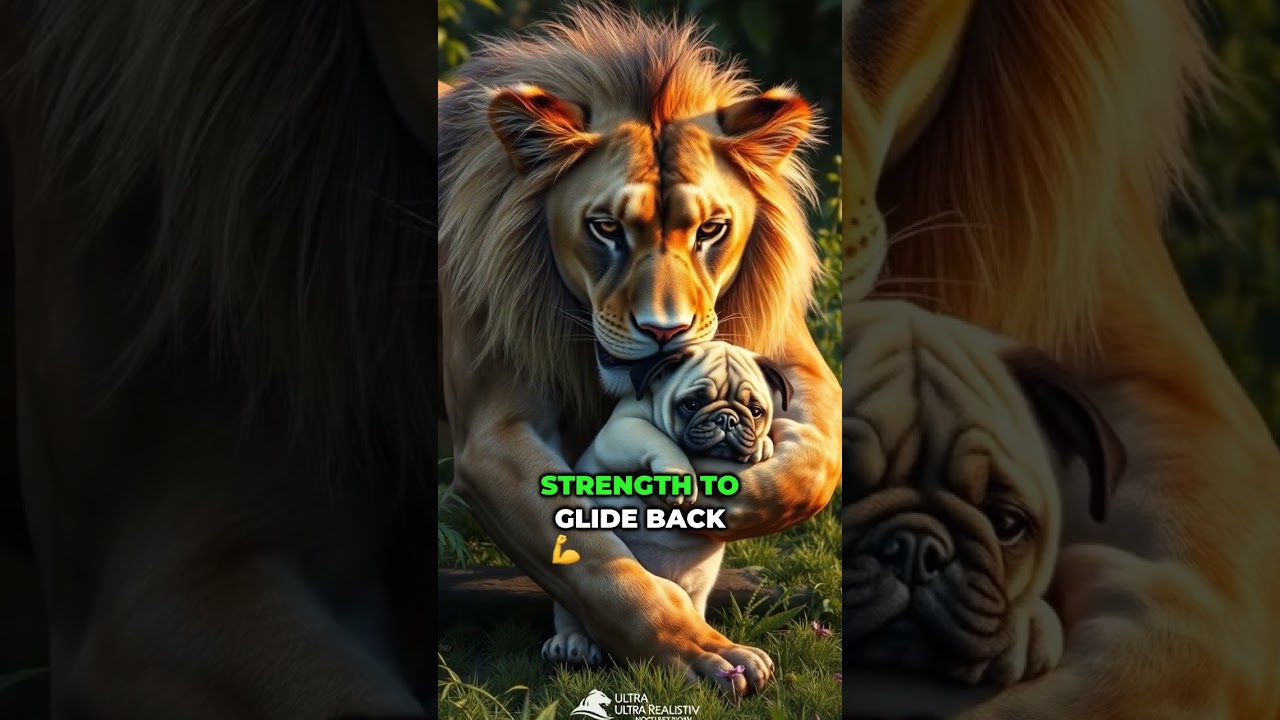 A Brave Lion Saves a Falling Pug 