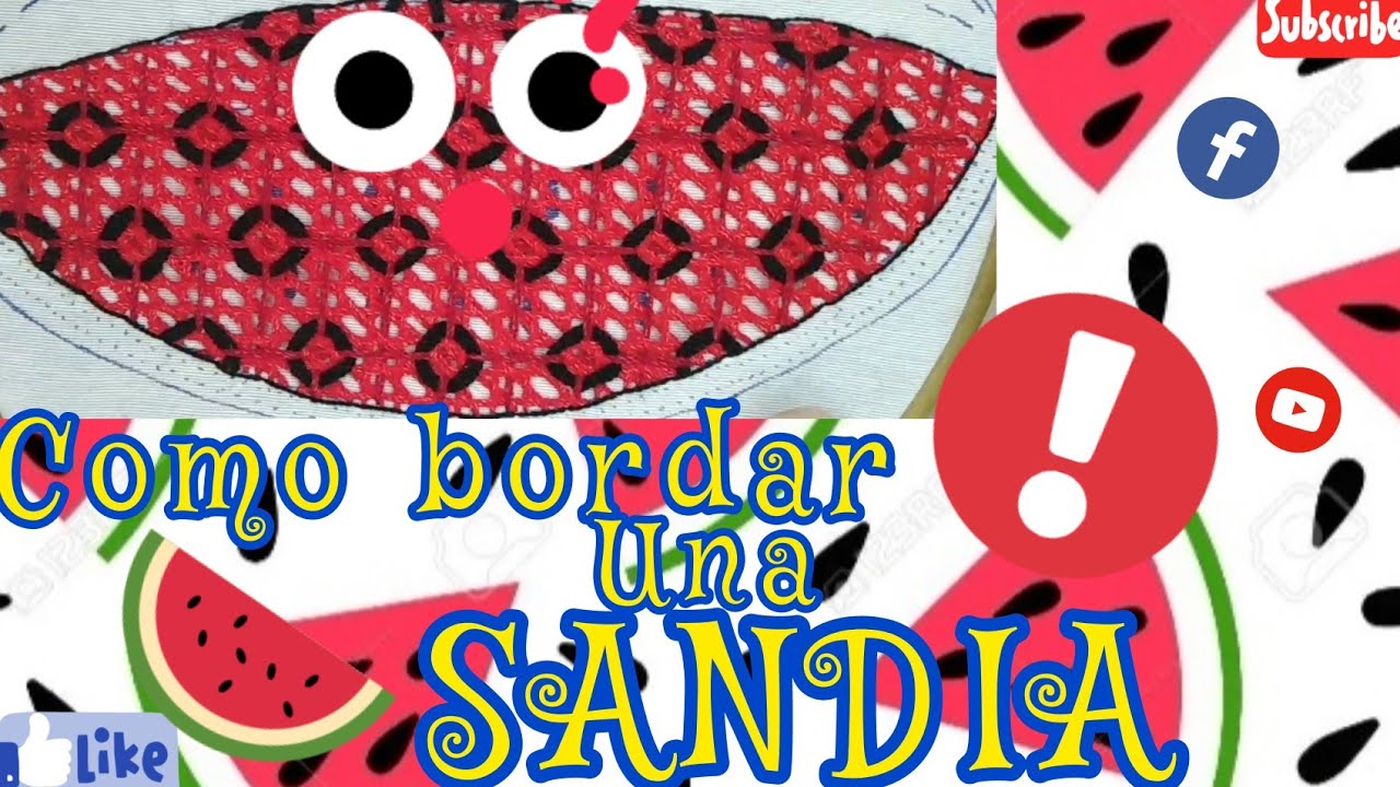 94.como bordar una SANDIA 🍉 FACIL paso a paso bordado fantasia puntada fácil bordar