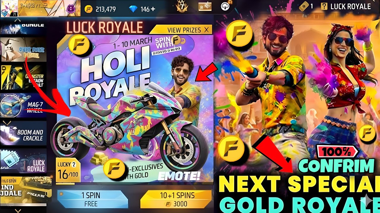 NEXT SPECIAL GOLD ROYAL BUNDLE🔥 |FREE FIRE HOLI ROYAL EVENT |FF NEW EVENT |NEW HOLI EVENT FREE FIRE