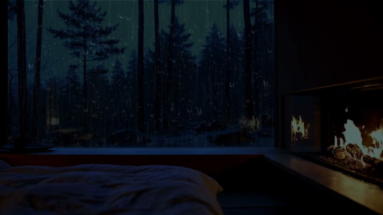 Rain Sounds Outside the Window | 3 Hours Cozy Fireplace Ambience for Deep Sleep & Relaxation