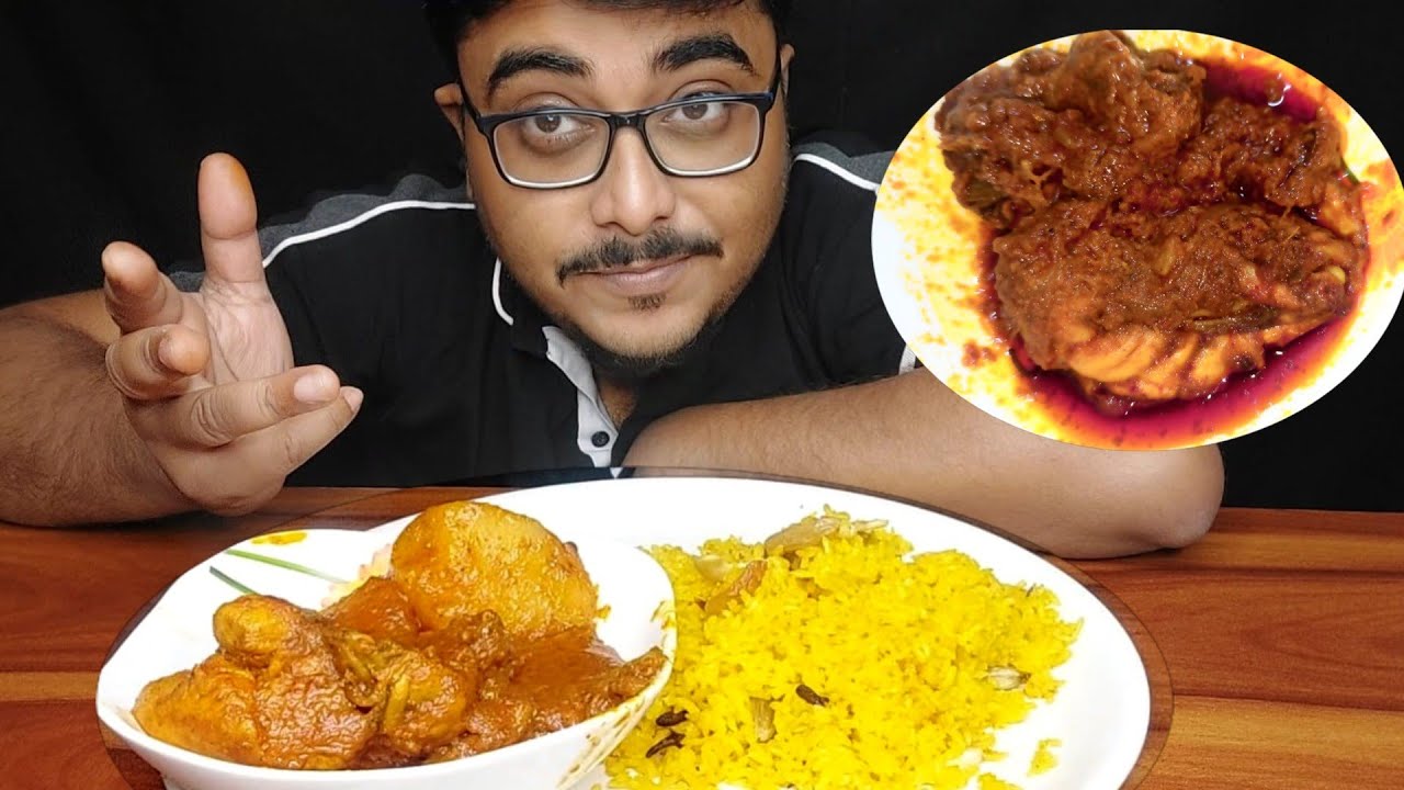 Eating Show - Spicy Chicken Kosha with Basanti Pulao | ASMR | Mukbang |  Big Bites