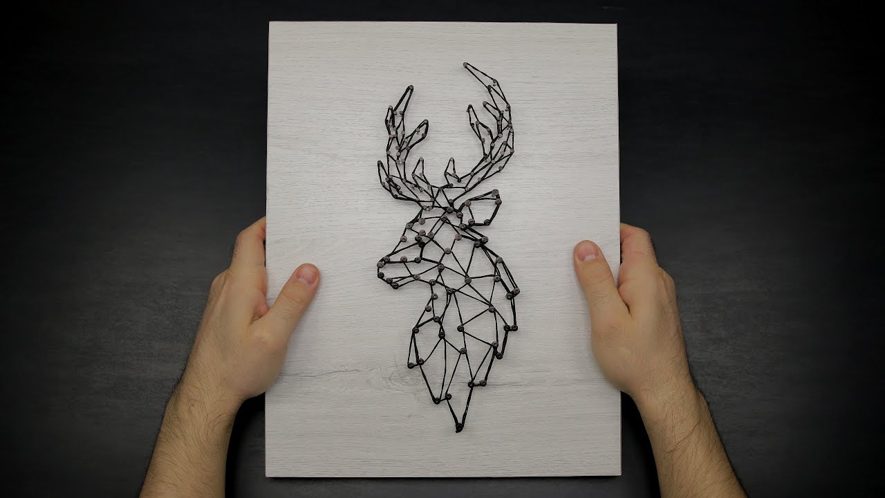 Новогодний олень из гвоздей и ниток / DIY / Стринг арт