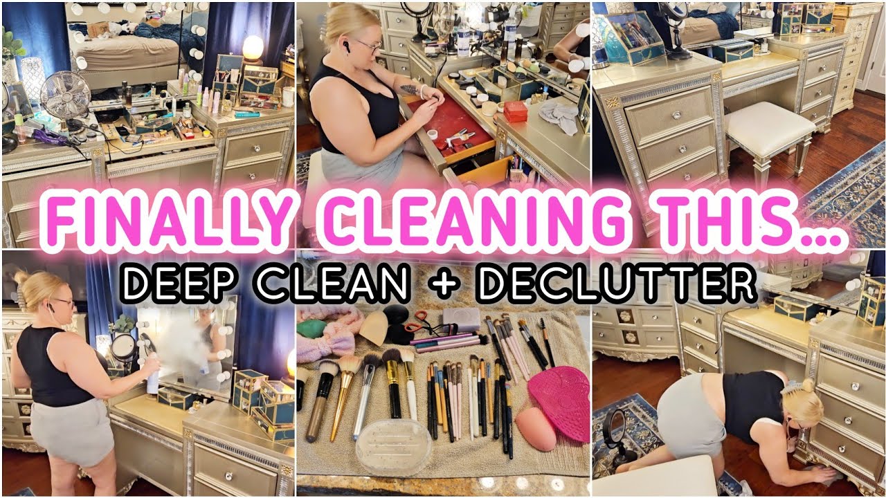 Decluttering My Makeup Vanity & Cleaning Brushes | Beauty Space Transformation | Before and After
