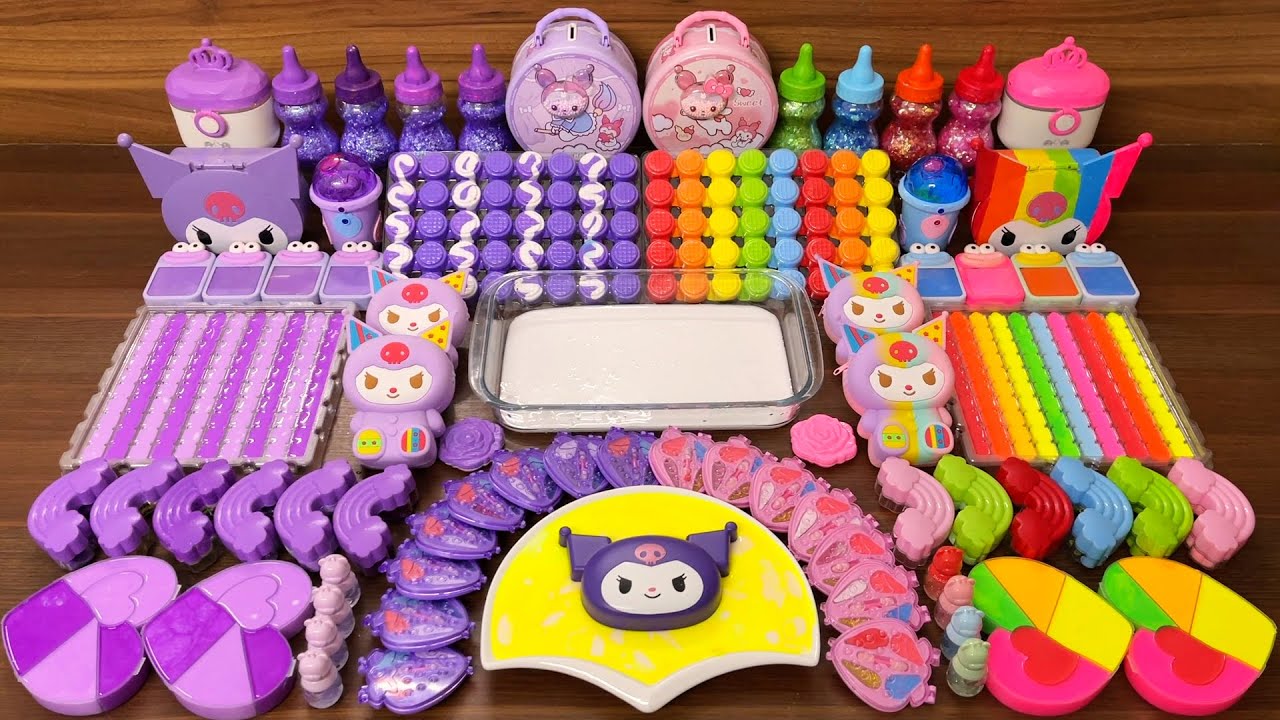 Satisfying Slime Mixing Random Things: Purple vs Rainbow Pop