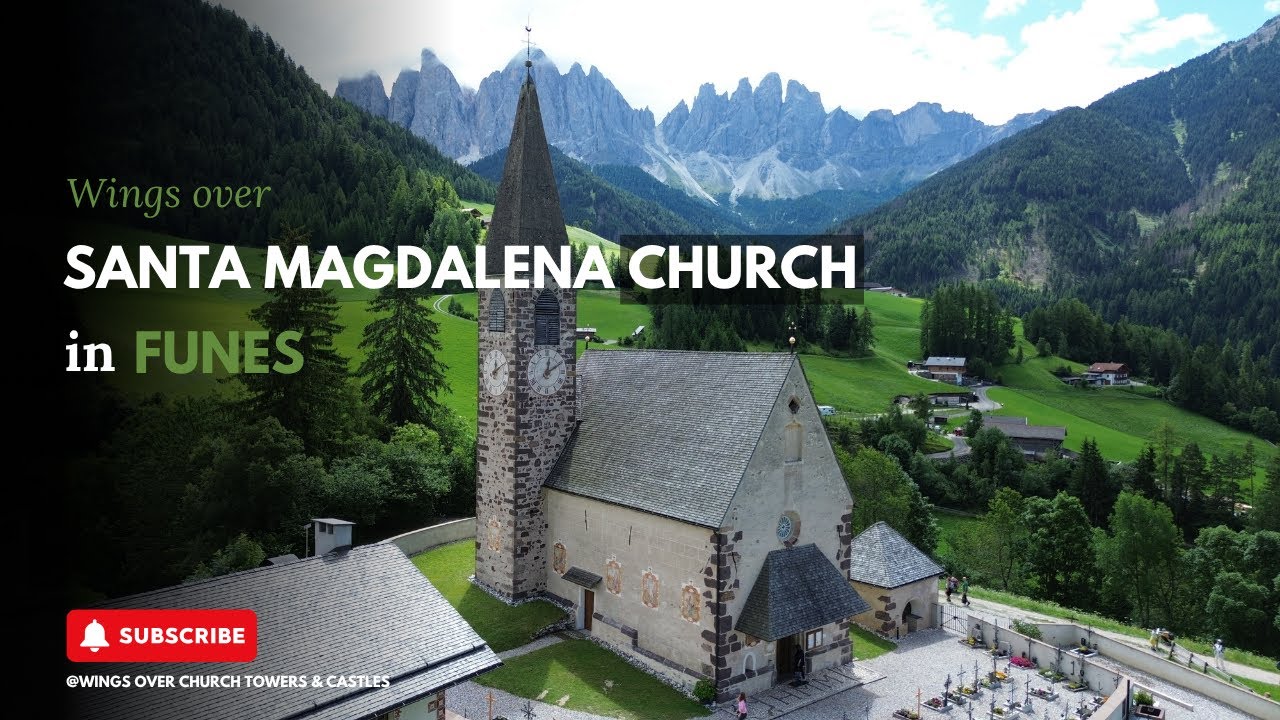 Santa Magdalena Church Tower in Villn&ouml;&szlig;/Funes | Cinematic Drone Shot | South Tyrol | Full HD