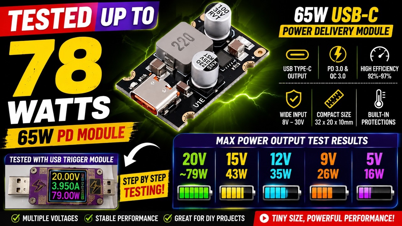 Moduł zasilania USB-C o mocy 65 W | Wyjście wielonapięciowe (5 V, 9 V, 12 V, 15 V, 20 V) &ndash; test i...