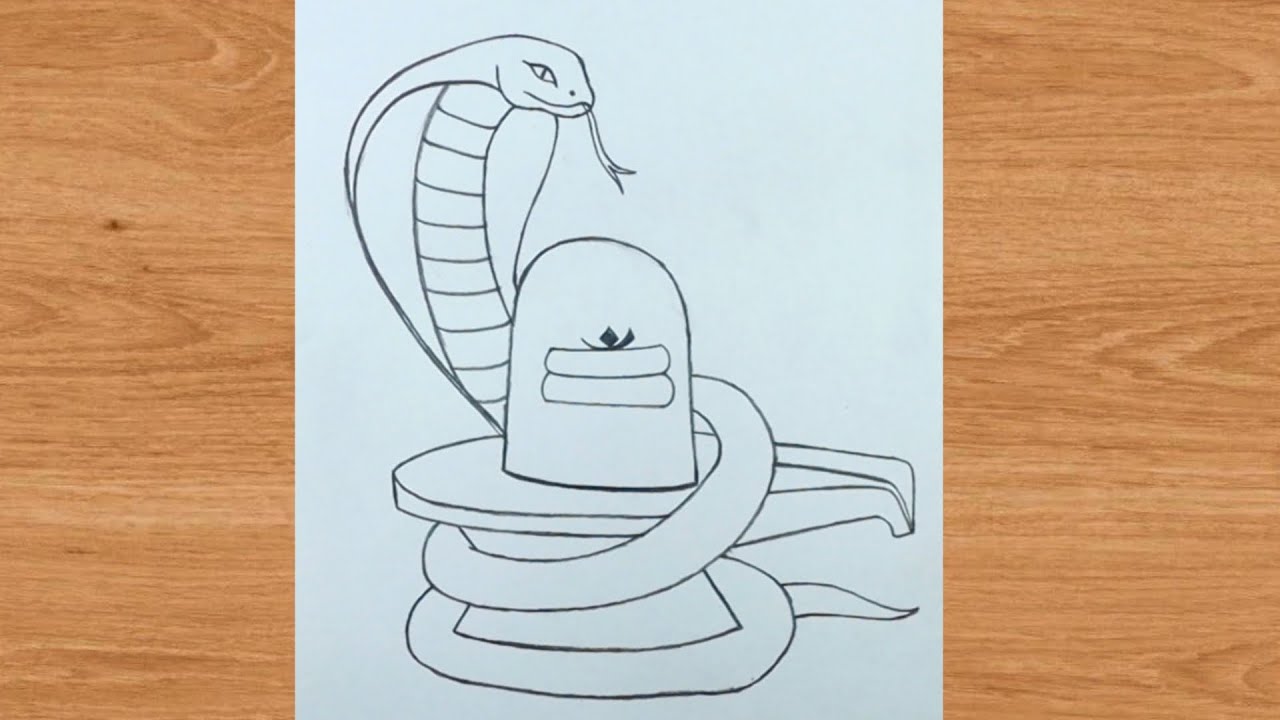 Big snake on shivling outline pencil drawing | mahashivratri pencil art
