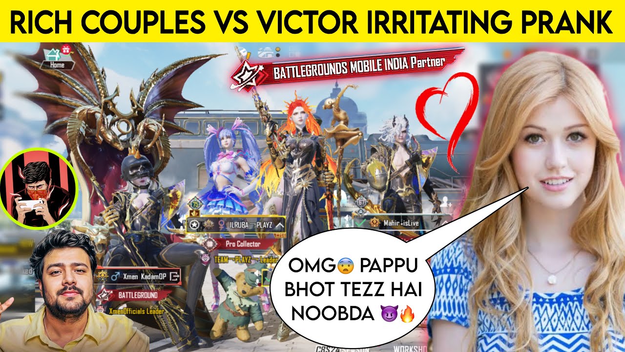 VICTOR TROLLING VS RICH COUPLES SQUAD BATTLEGROUND MOBILE INDIA PARTNER😈 | SHE GOT SHOCKED😨AFTER SEE