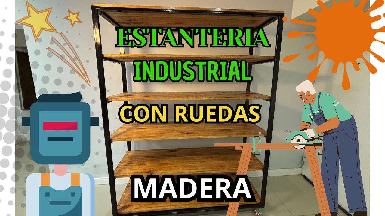 ESTANTERIA CON HIERRO Y MADERA #madera #estate #ruedas