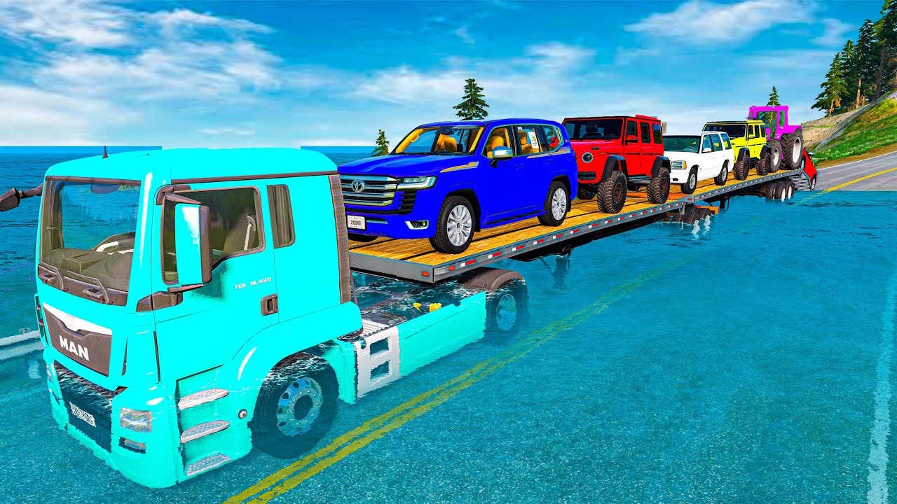 Flatbed Truck McQueen | Transportation with Truck - Pothole vs Car | BeamNG.Drive Gameplay #39