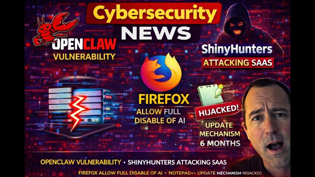 Openclaw vuln - ShinyHunters attacking SAAS - Firefox full disable of AI - Notepad++ update hijacked