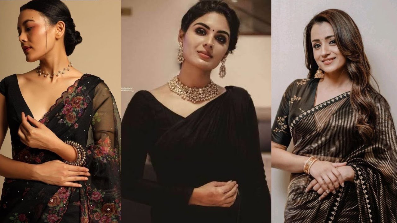 GORGEOUS BLACK SAREES STYLING IDEAS, LATEST BLACK SAREES WITH MATCHING JEWELLERY IDEAS