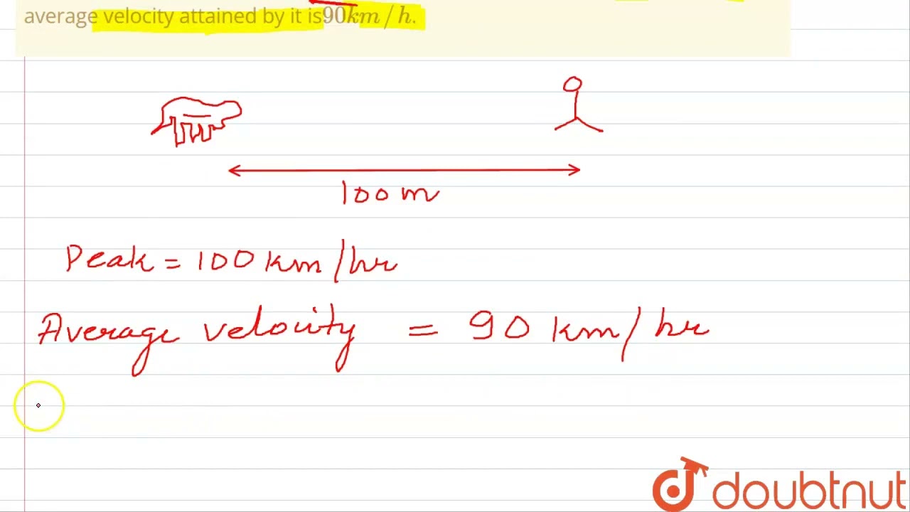 A cheetah is the fastest land animal and can achieve a peak velocity of 100 km//h upto distances...