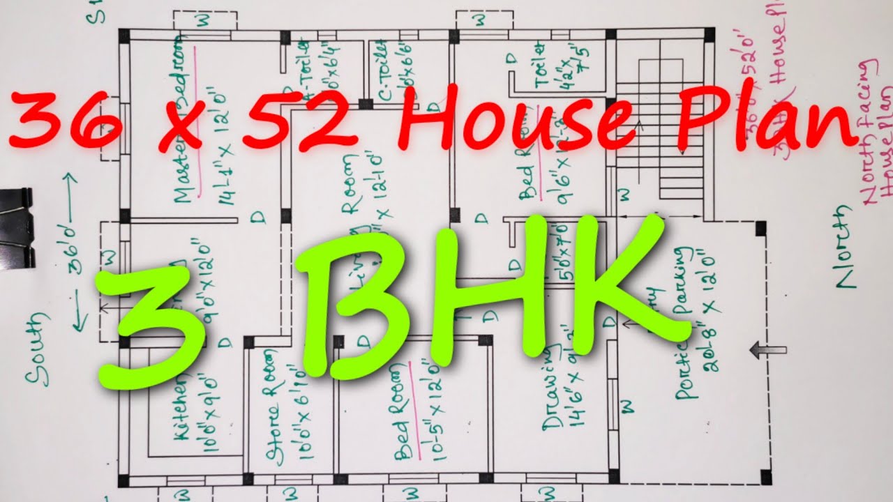 36 x 52 House Plan @ 3BHK