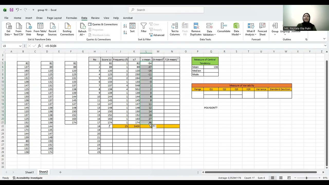 TUTORIAL STATISTIK#1 How to Find Measures of Central Tendency, Variability, and Frequency Polygon