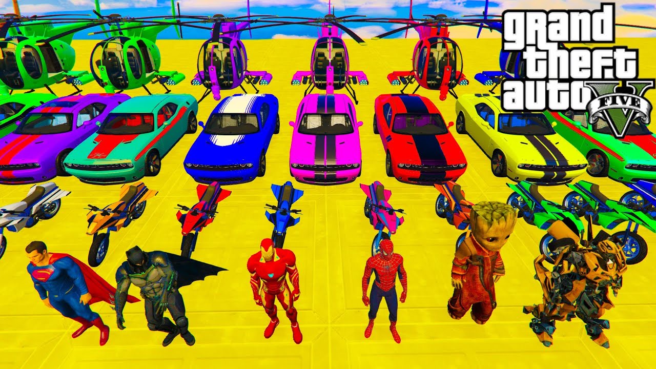 GTA V Stunt Map Race with spiderman ironman batman superman ! epic games super heroes and cars here!