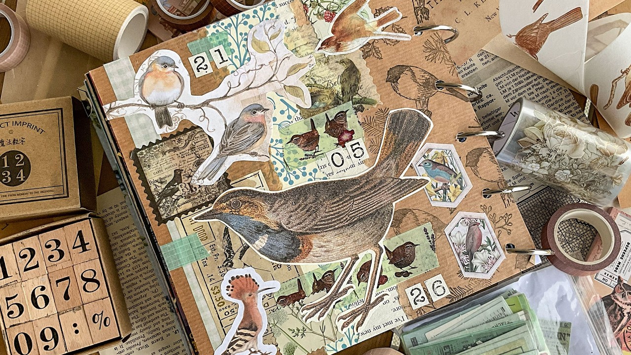 ASMR Scrapbook With Me #48 | Bird Theme | Relaxing Stationery Sounds | No Talking