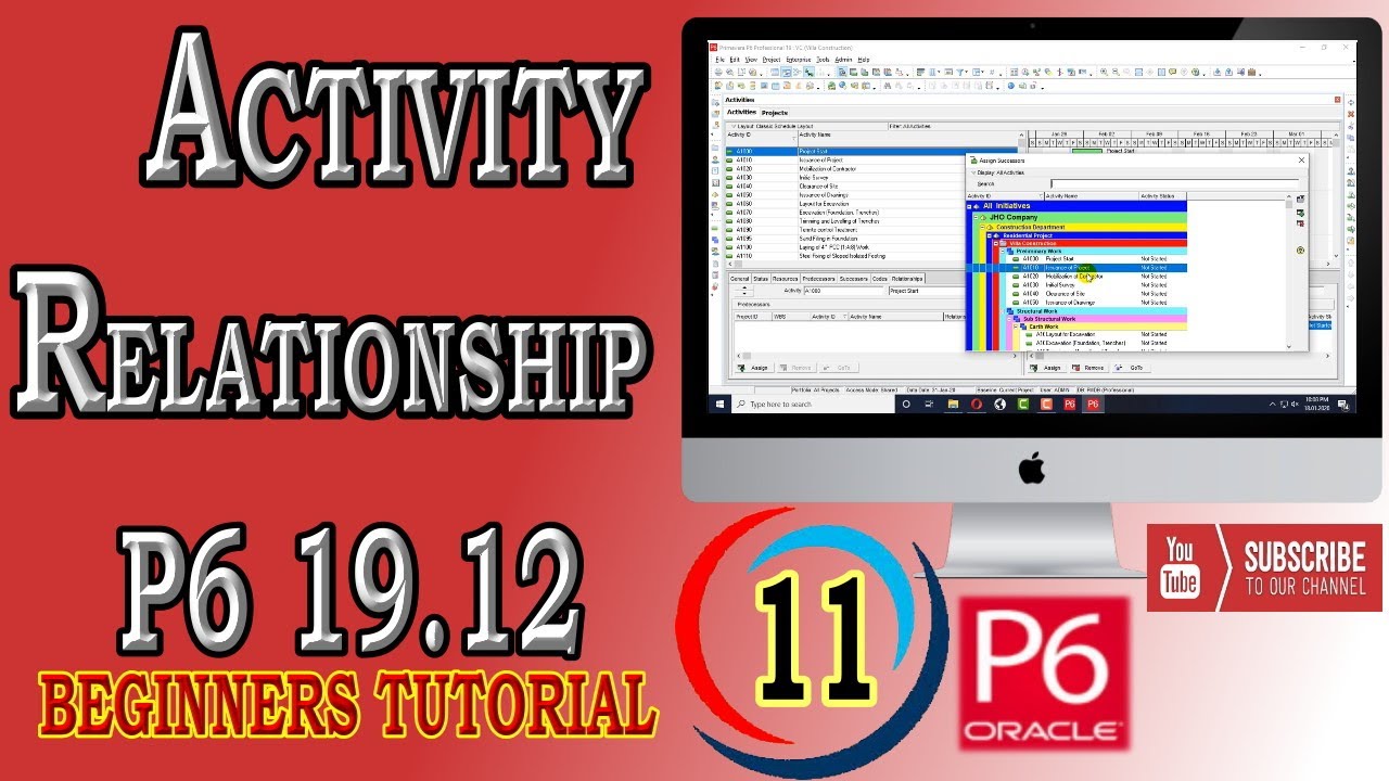 How to Assign Relationships to Activities | Primavera P6 | 19.12 | Beginners Tutorial