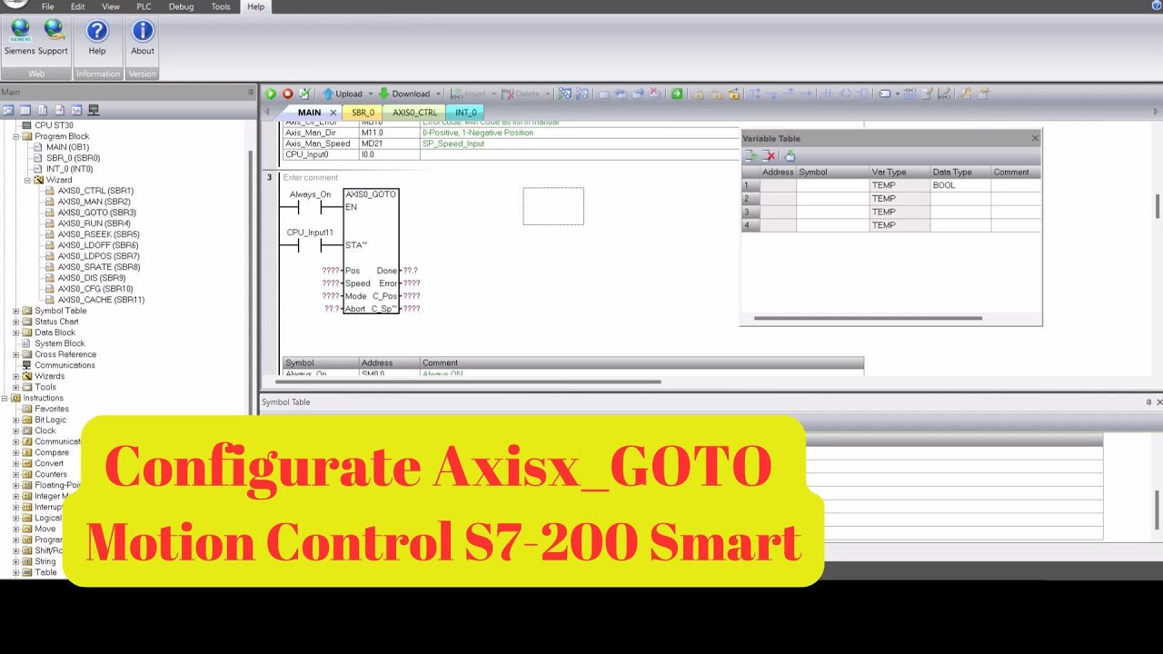 Declaring AXISx_GOTO Subroutine in Step7 MicroWin for Motion Control on S7-200 SMART PLC