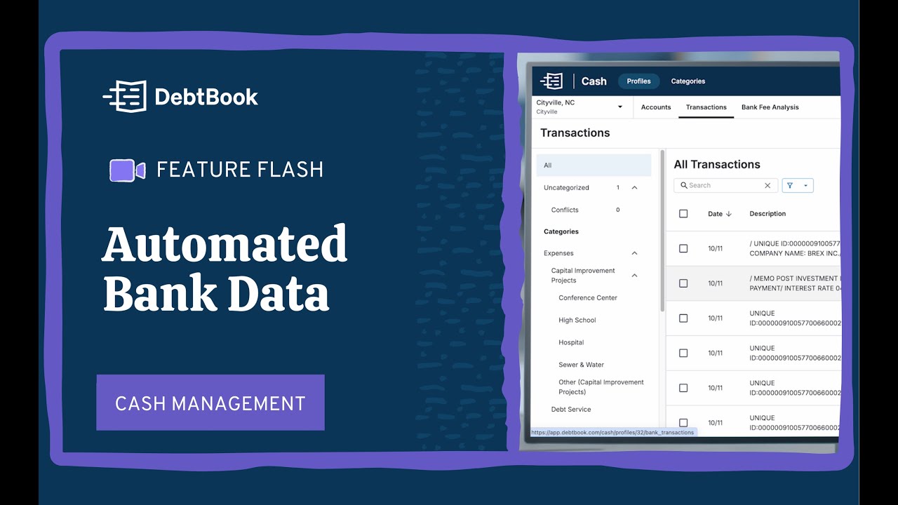 DebtBook Feature Flash - Cash Management: Automated Bank Data