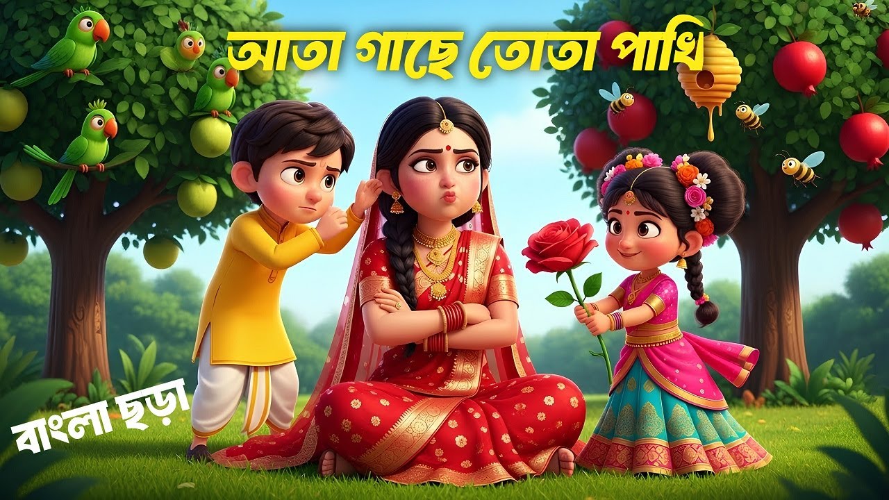 আতা গাছে তোতা পাখি | Ata Gache Tota Pakhi | জনপ্রিয় বাংলা ছড়া | 3D Cartoon Rhymes | Khude Academy