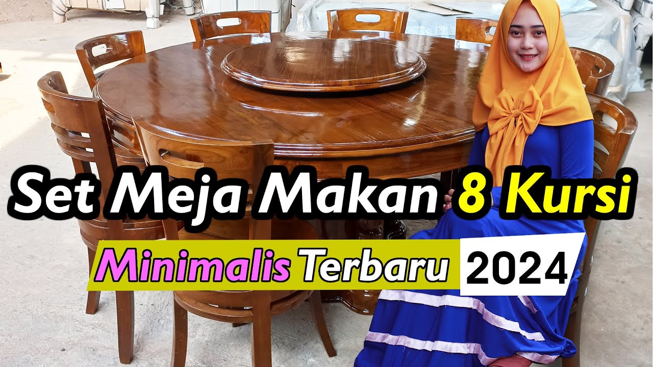 Meja Makan BULAT 8 kursi Bisa Diputar Kayu Jati Grade A
