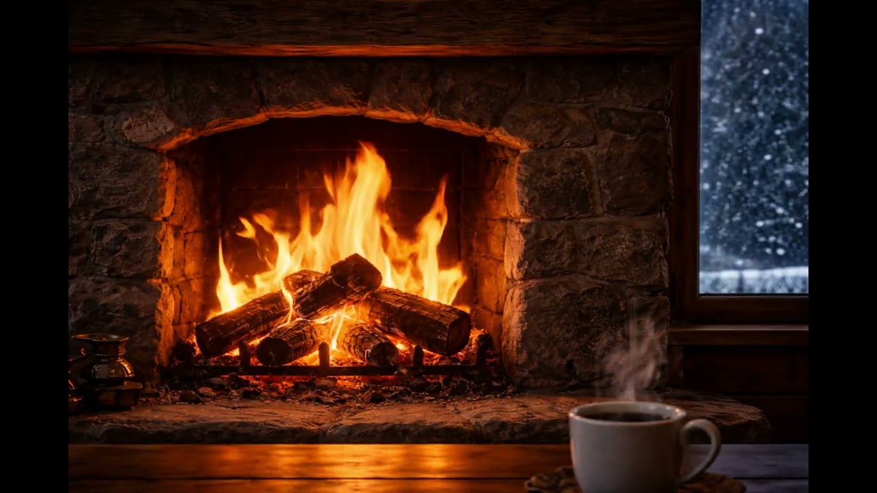 4K Fireplace Ambience Cozy Mountain Cabin Fire 5 Hours /4K Şömine Ambiyansı Ateş 5 Saat