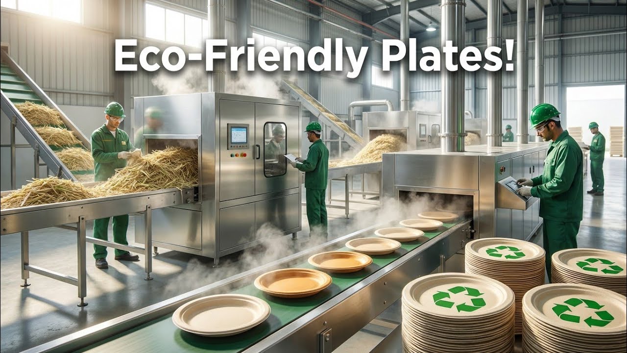 How Sugarcane Bagasse Plates Are Made | Eco-Friendly Factory Process