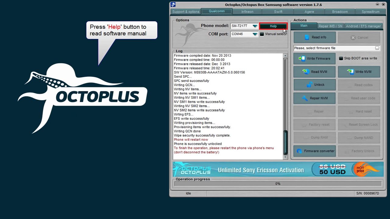 Samsung SM-T217T Unlock and Repair IMEI with Octoplus Box