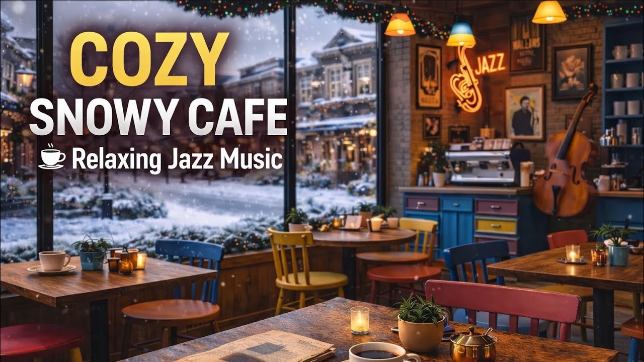 Morning Coffee Shop ☕ Relaxing Jazz & Snowfall [Study BGM / 勉強用BGM / 공부용]