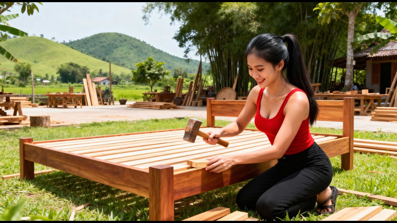 【木工DIY】若い女性が木製キングベッドを作る | Young Woman Makes Wooden King Size Bed – Carpentry & Woodworking Tutorial