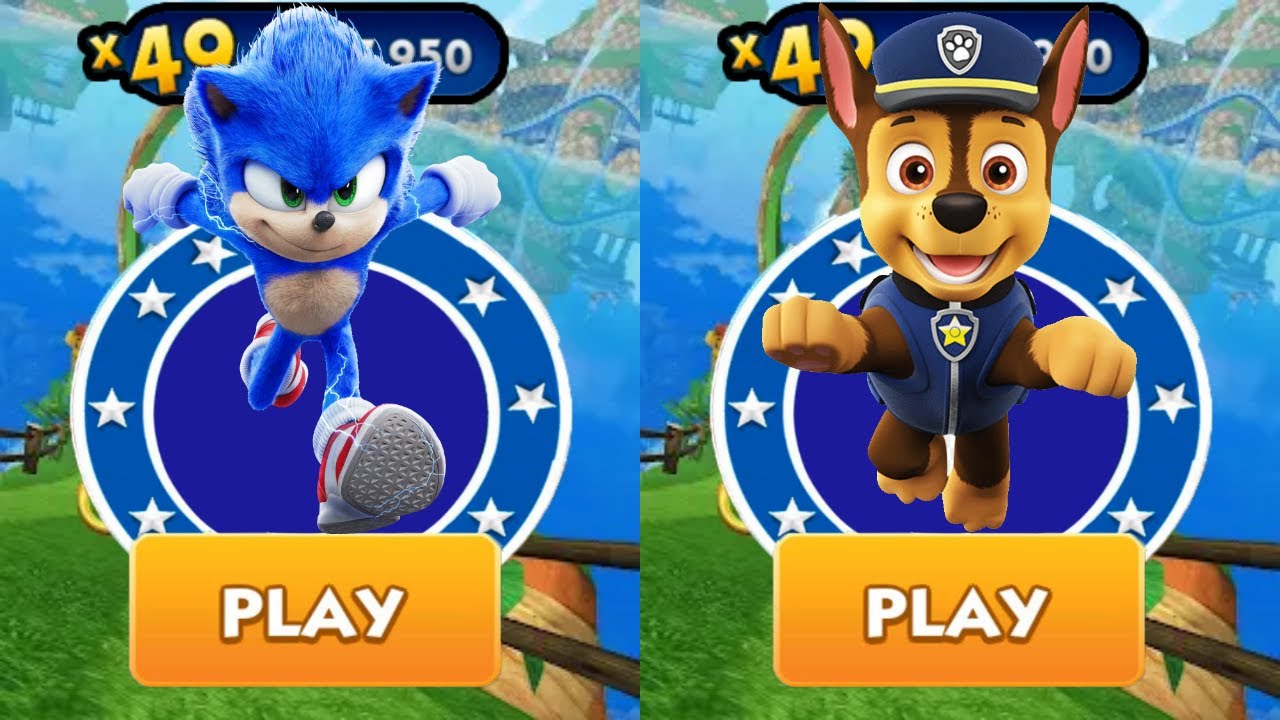 Sonic Dash vs PAW Patrol Chase Run - Movie Sonic vs All Bosses Zazz Eggman All Characters Unlocked