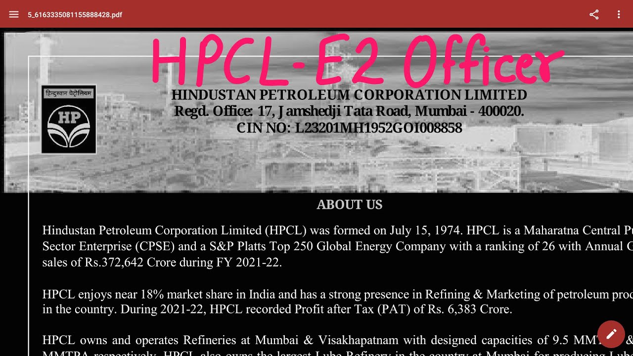 HPCL E2 OFFICER RECRUITMENT 2022😍😍🔥