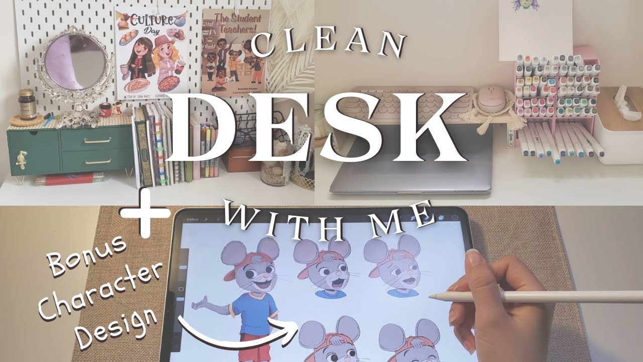 Life as an Illustrator | Clean desk with me | Design a new character with me in procreate on ipad!