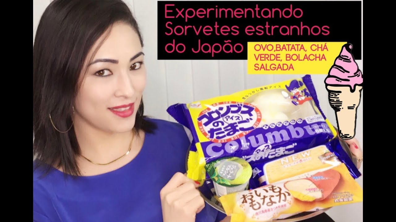 Experimentando sorvetes estranhos do Japão /de Ovo batata cha verde bolacha salgada.