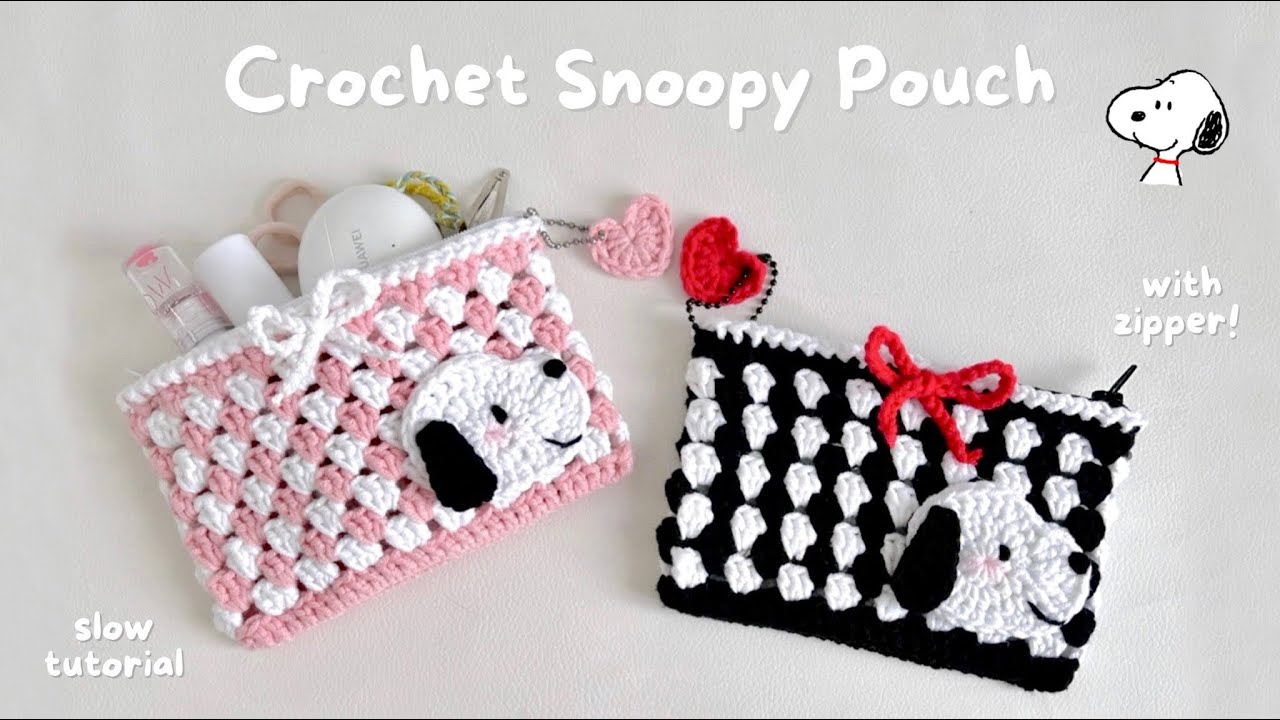 Crochet Snoopy Pouch 💖  | Slow Tutorial | Step By Step | Beginners Friendly