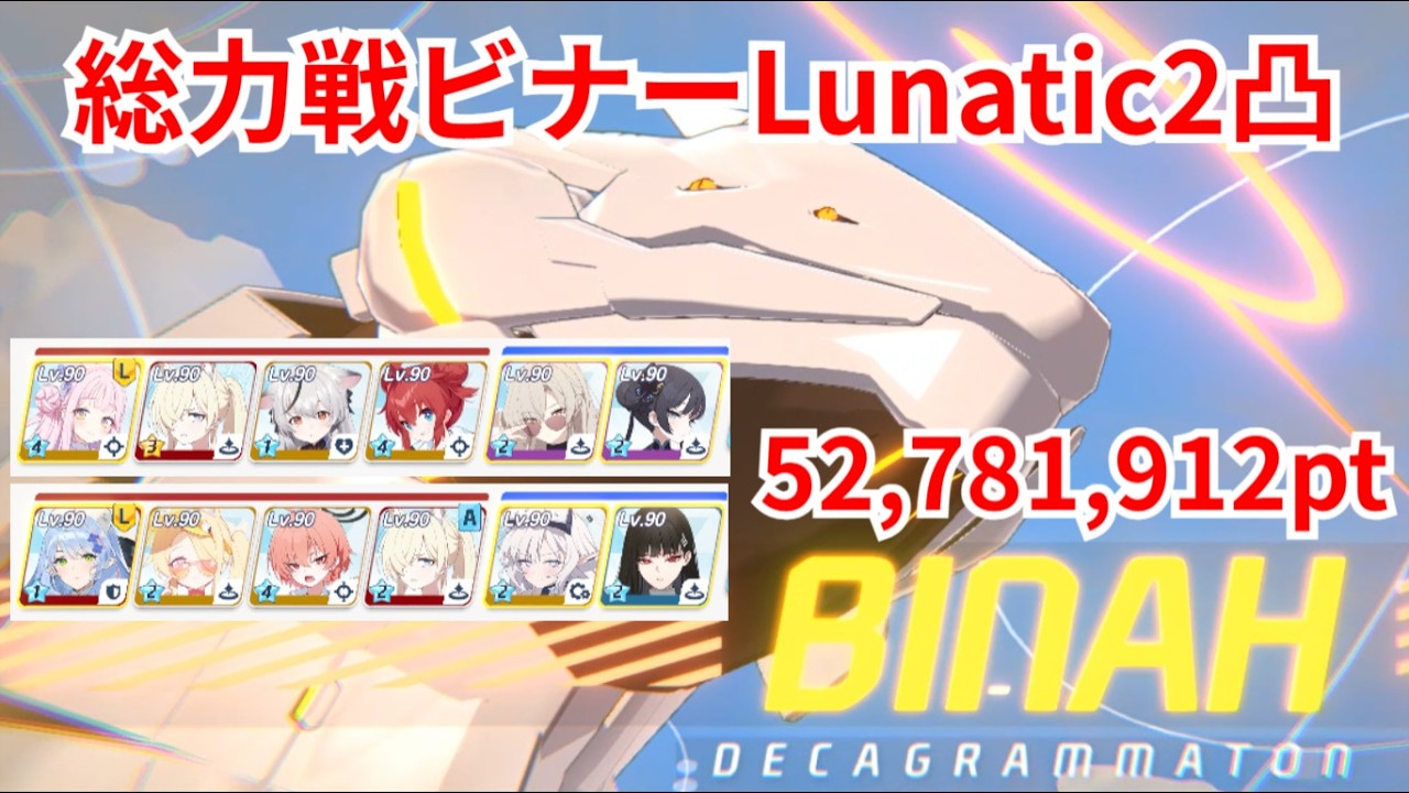 【ブルアカ】総力戦  ビナー重装甲  Lunatic2凸  52,781,912pt【確認用】