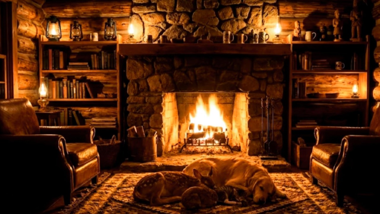 Cozy Fireplace Ambience with Animals – Relaxing Sleep Sounds